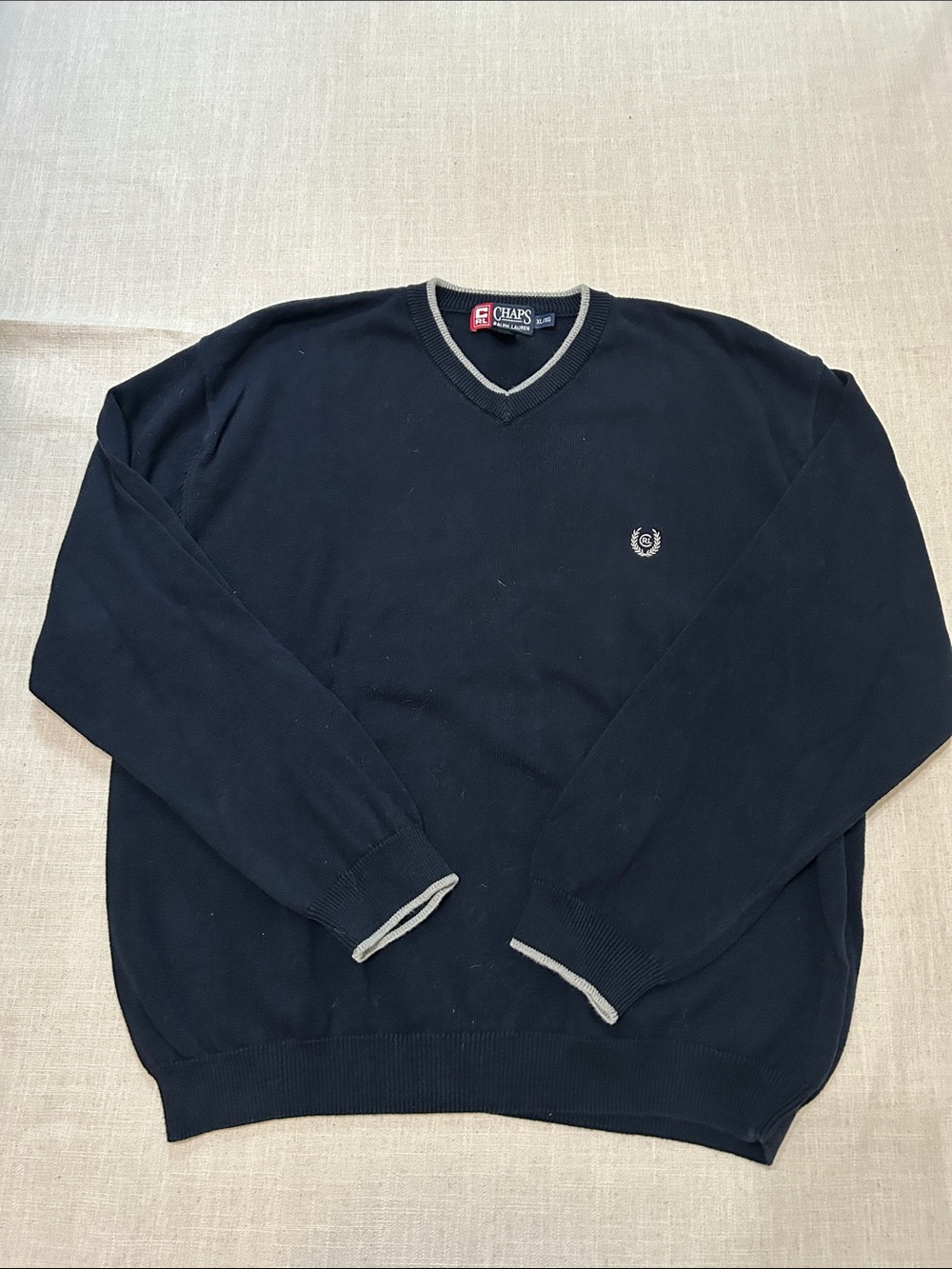 Vintage Ralph Lauren Chaps Sweater Men's XL Navy Coastal Preppy Casual V-Neck